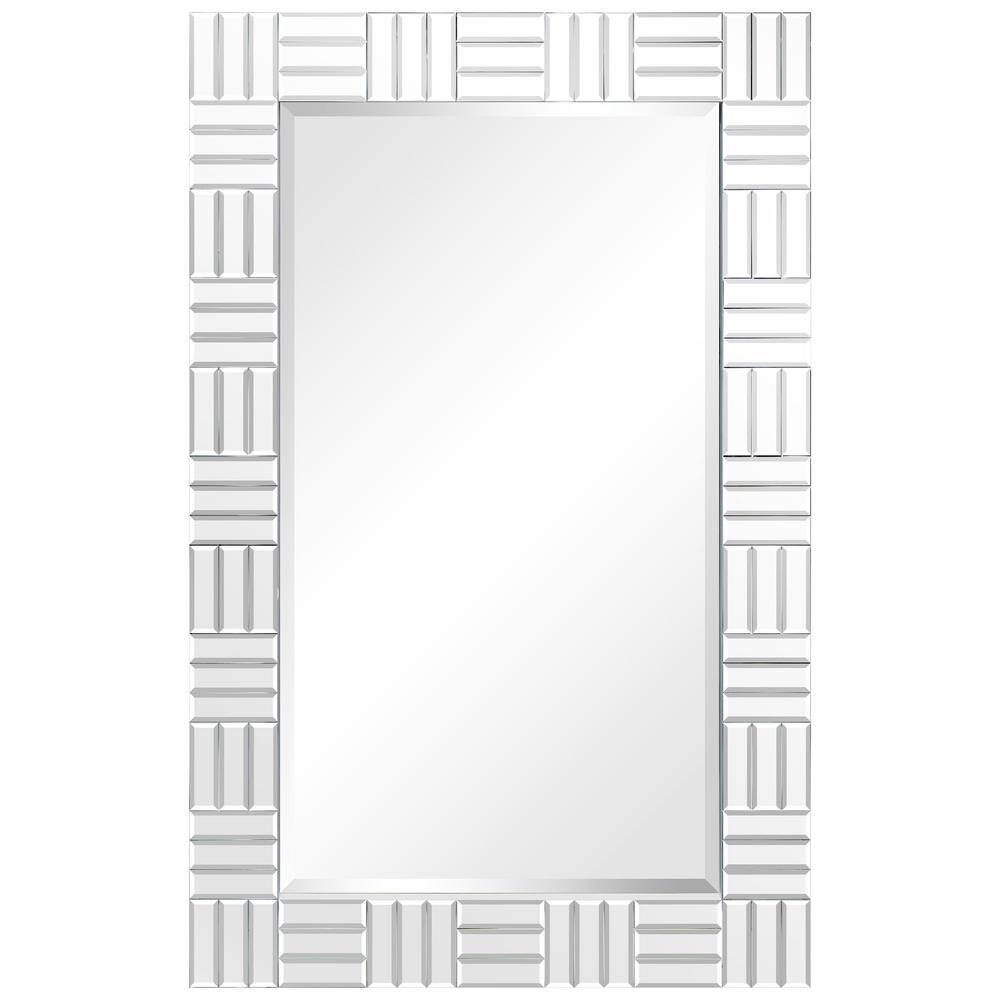 Chrome Subway Tile Rectangular Beveled Wall Mirror with Fir Wood Frame