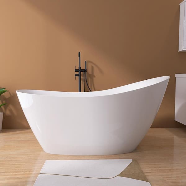ANGELES HOME 65 in. x 29.5 in. Soaking Bathtub with Integrated Slotted Overflow and Chrome Pop-Up Drain Anti-Clogging Gloss White