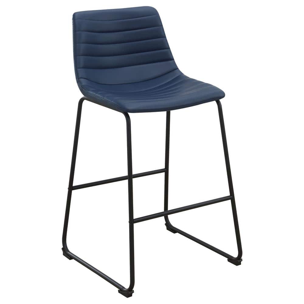 Zuni Blue Faux Leather Upholstered Counter Stools with Black Metal Base