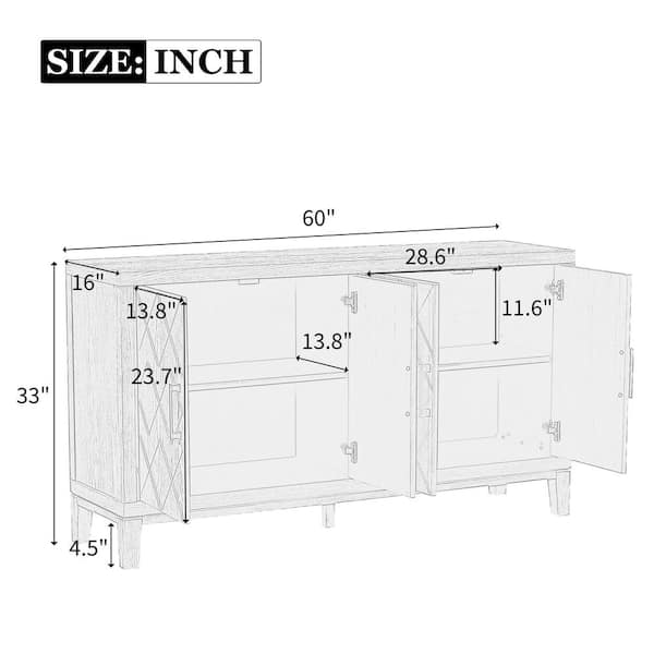 60 in. W x 16 in. D x 33 in. H in Black Retro Soildwood and MDF Ready to Assemble Floor Base Kitchen Cabinet Sideboard