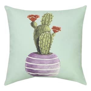 18 in. x 18 in. Window Cactus Seabreeze Outdoor Throw Pillow