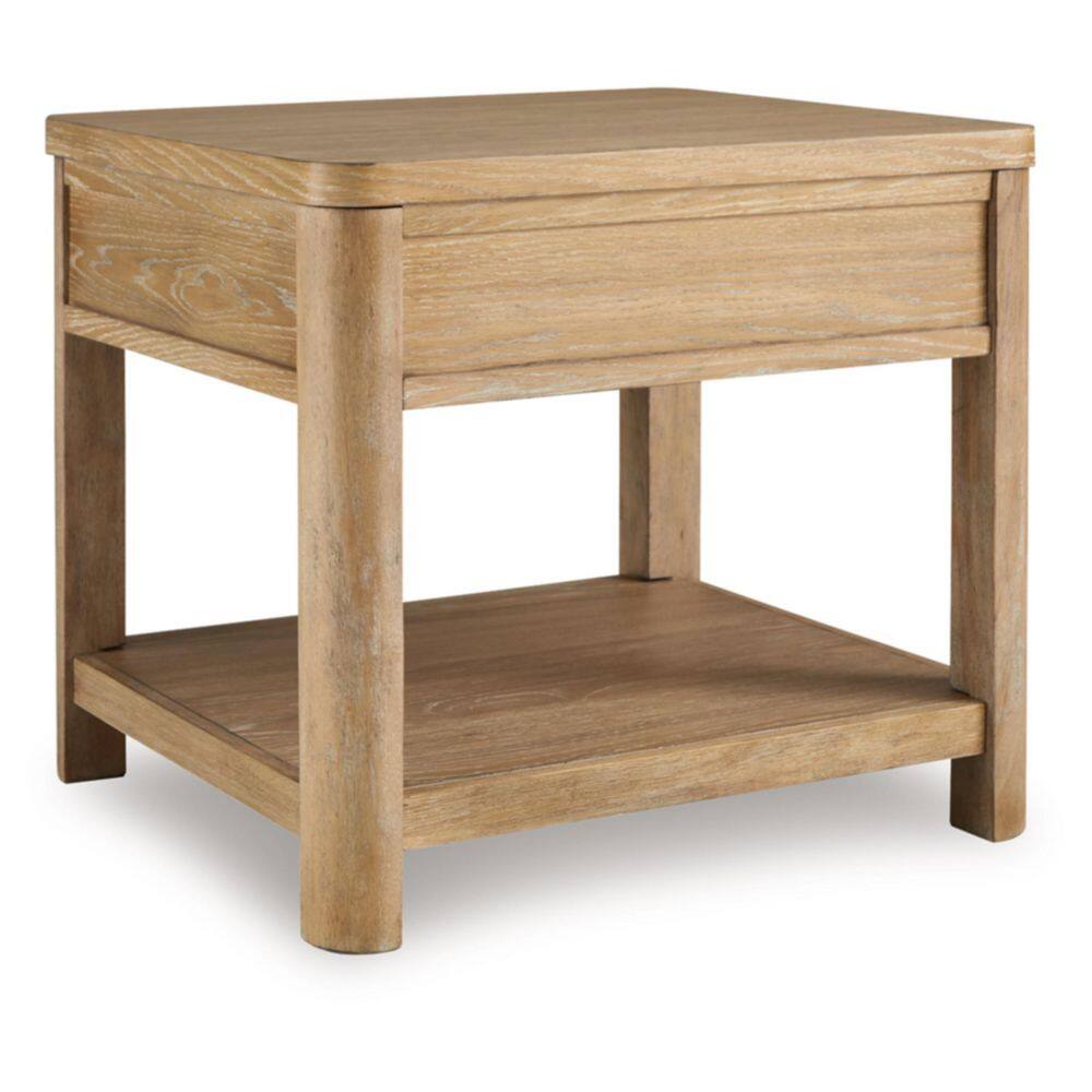 Light Brown Rectangular Wood End Table with Storage