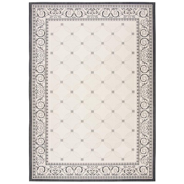Courtyard Sand/Black 8 ft. x 11 ft. Border Indoor/Outdoor Patio  Area Rug