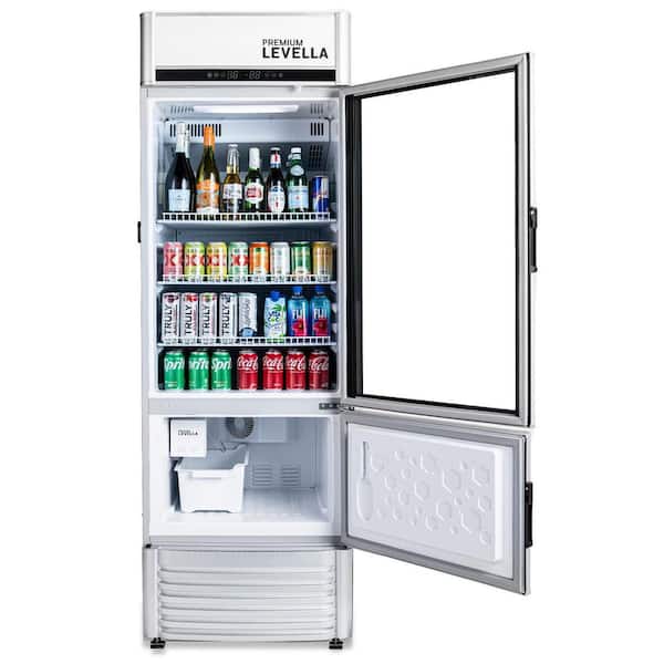 Premium Levella PRFIM1257DX Single Glass Door Merchandiser Refrigerator-Freezer with Automatic Ice Maker Display Beverage Cooler-12.5 Cu FT-Black