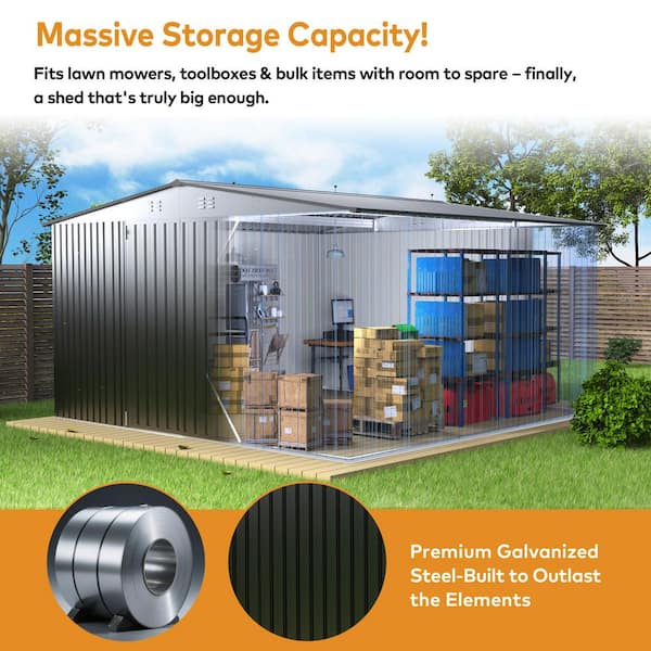 PABIMIA 14 ft. W x 12 ft. D Outdoor Metal Shed Storage Heavy Duty