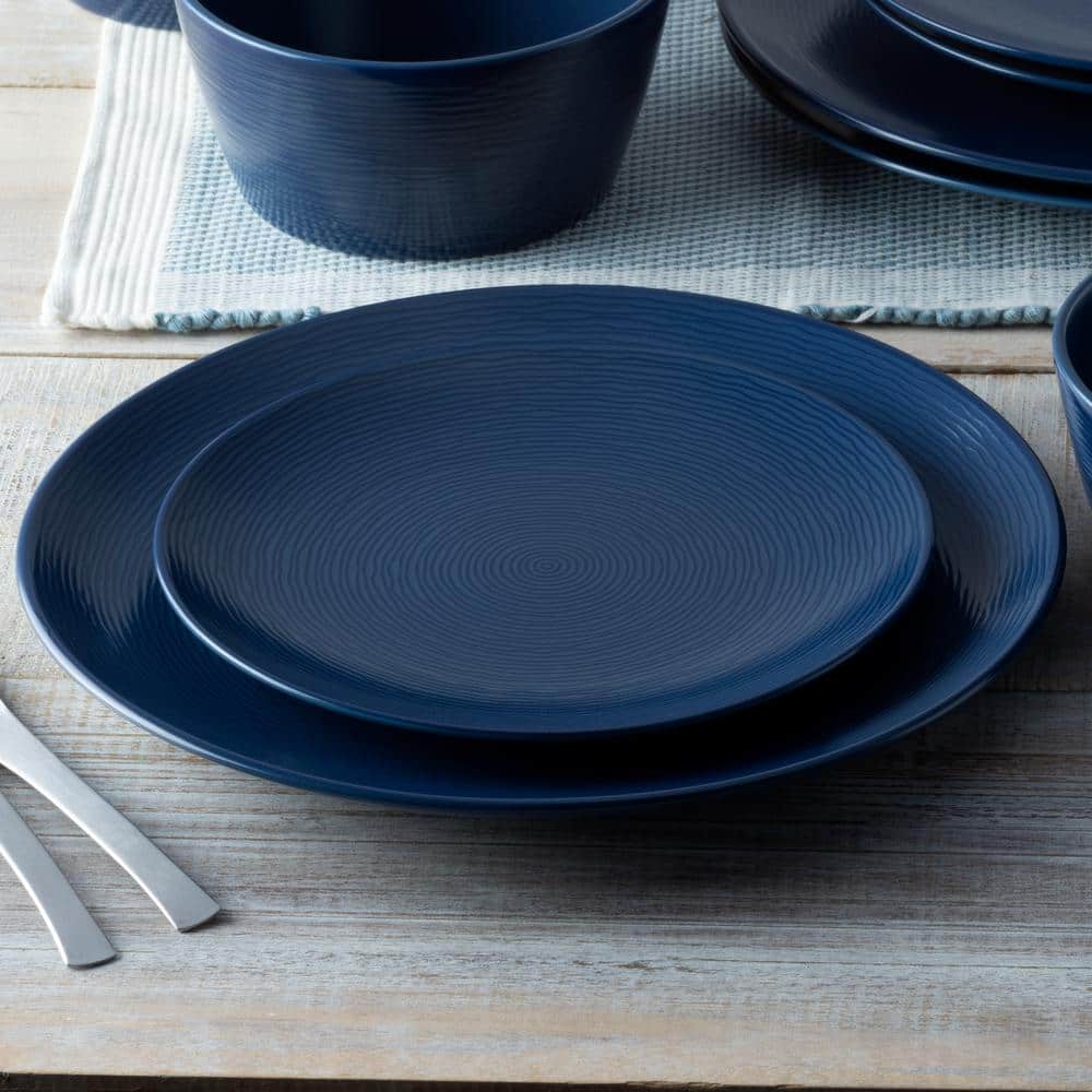 Navy Porcelain Textured Accent Dinner Plates, Set of 4
