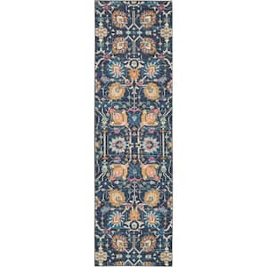Passion Navy 2 ft. x 8 ft. Floral Transitional Kitchen Runner Area Rug