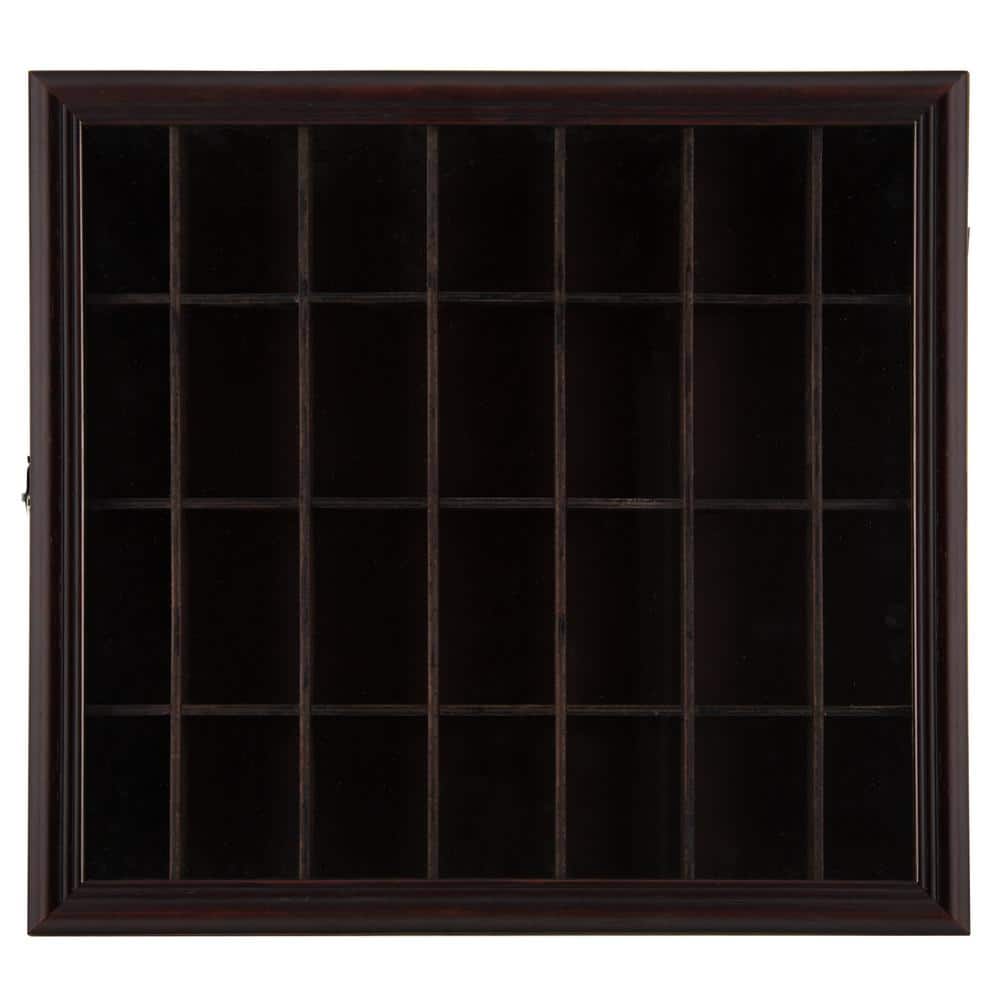 29 Shot Glass Display Wall Organizer Shelf Dark Walnut Stain Solid Radiata Wood 