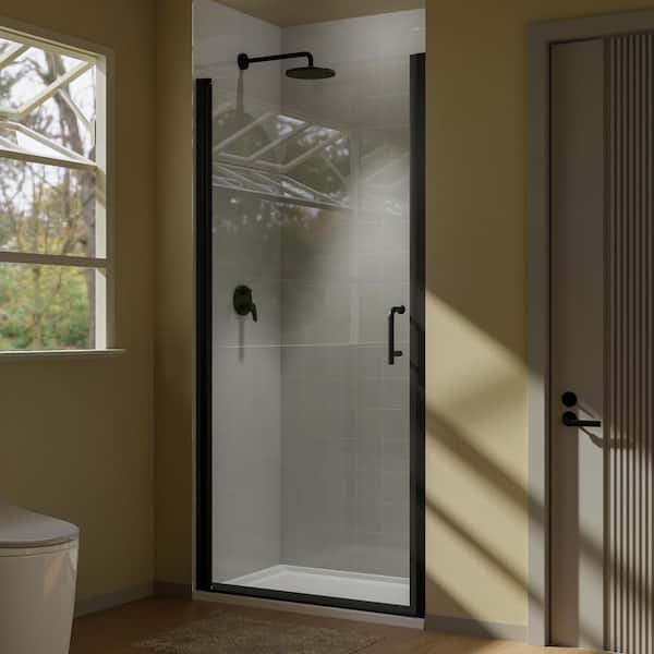CASAINC 36 in. W x 72 in. H Pivot Semi-Frameless Shower Door in Matte Black with Clear Glass