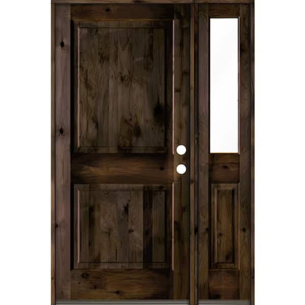 Krosswood Doors 56 in. x 80 in. Rustic knotty alder Left-Hand/Inswing Clear Glass Black Stain Square Top Wood Prehung Front Door w/RHSL
