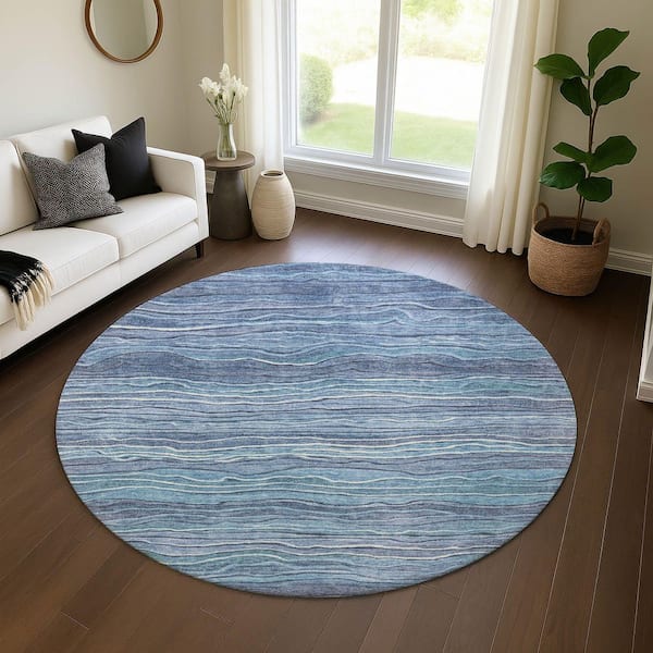 Mayfield Premium Machine Washable Abstract AMF1704 Blue 8 ft. x 8 ft. Round Rug