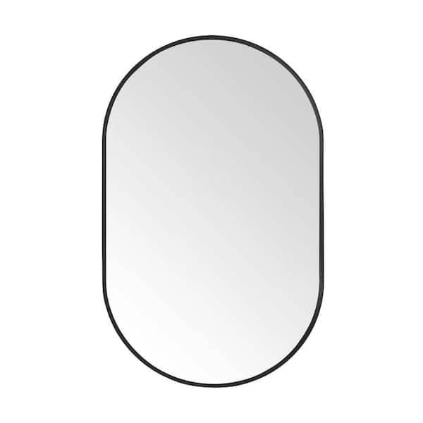 30 in. W x 48 in. H Modern Oval Metal Framed Wall Mounted Bathroom Vanity Mirror in Black