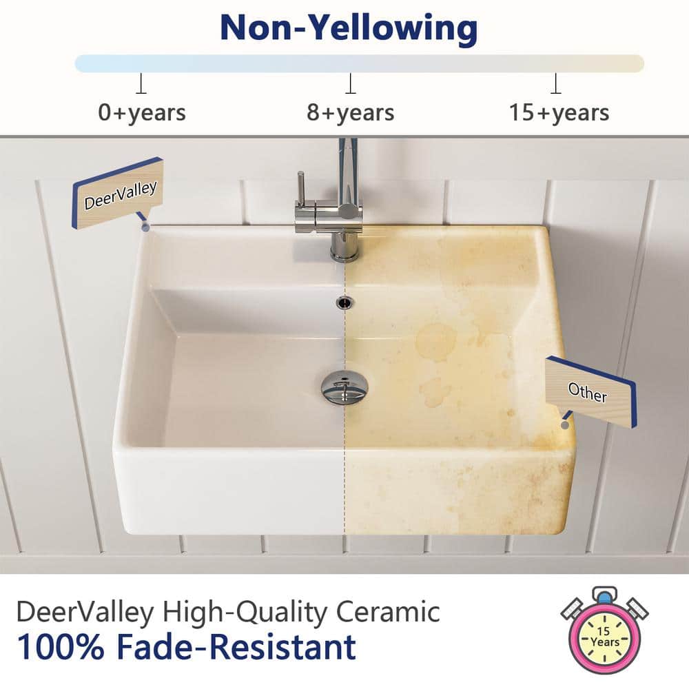 23'' White Ceramic Rectangular Wall-Mount Bathroom Sink