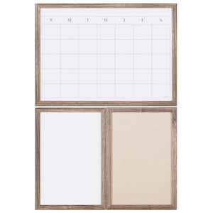 Rustic Wood Frame U-Brands 3-Board Wall Organization Center, Magnetic Dry Erase Boards, Magnets, Pins and Markers
