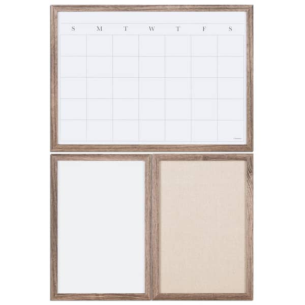 U Brands Rustic Wood Frame U-Brands 3-Board Wall Organization Center, Magnetic Dry Erase Boards, Magnets, Pins and Markers