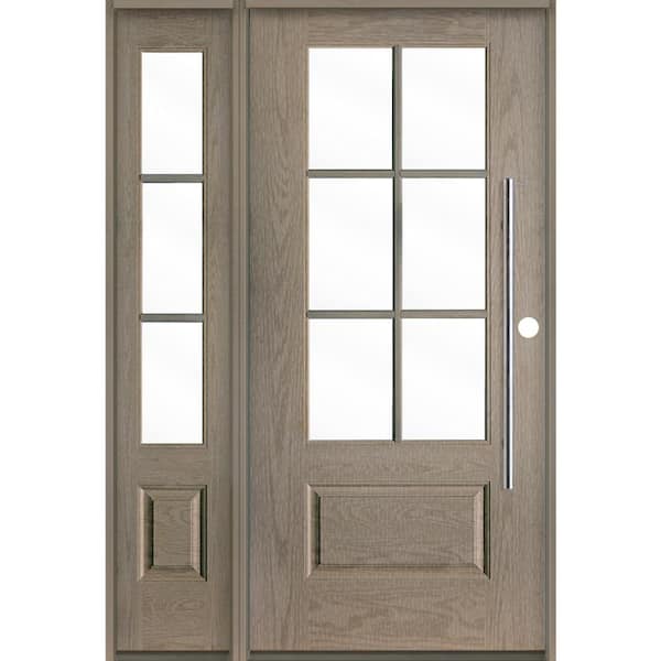 Krosswood Doors Faux Pivot 50 in. x 80 in. 6-Lite Left-Hand/Inswing Clear Glass Oiled Leather Stain Fiberglass Prehung Front Door w/LSL