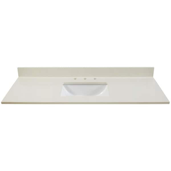 Home Decorators Collection 61 in. W x 22 in. D Engineered Quartz Vanity Top in Ice Storm with White Trough Single Basin