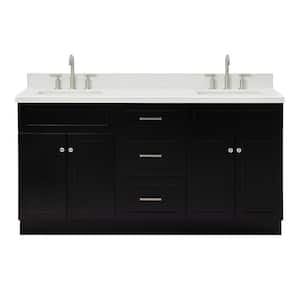 Hamlet 67 in. W x 22 in. D x 36 Double Sink Freestanding Bath Vanity in Black with Pure White Quartz Top