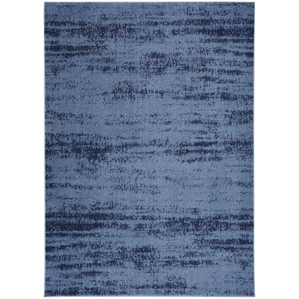 Denim Blue Abstract 4' x 6' Stain-Resistant Outdoor Rug