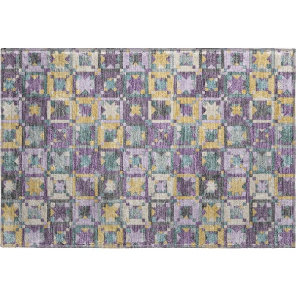 Mayfield Premium Machine Washable Abstract AMF2553 Purple 3 ft. x 4 ft. Area Rug