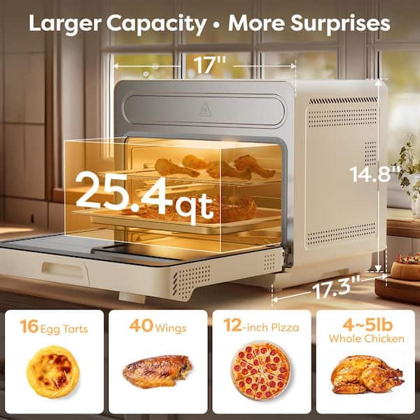 1600 W 25.4 Qt. Toaster Oven in White with Air Fryer and 12 Preset Modes