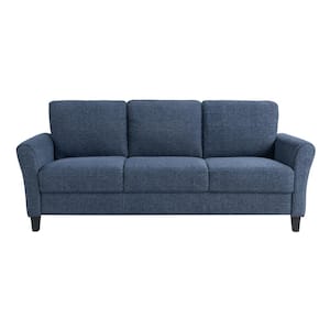 Wesley 80.3 in. Round Arm Polyester Rectangle 3-Seater Sofa in. Blue