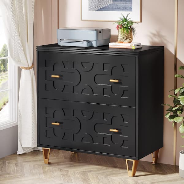 BYBLIGHT Atencio 2-Drawer Black Engineered Wood 31 in. W Lateral File Cabinet for Legal/Letter/A4 Size