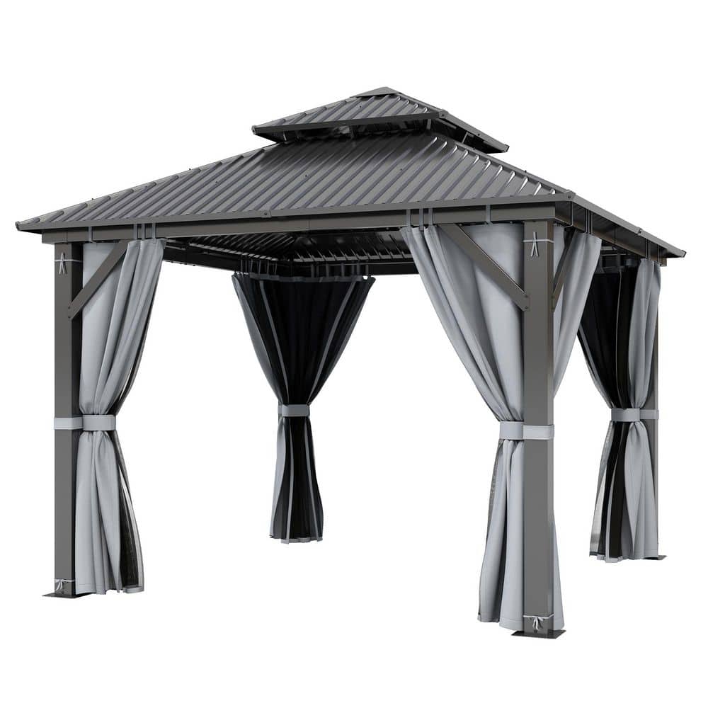 10 ft. x 10 ft. Outdoor Hardtop Gazebo with Double Roof - Gazebo with Breathable Netting and Privacy Curtain price history on PriceWatchPro