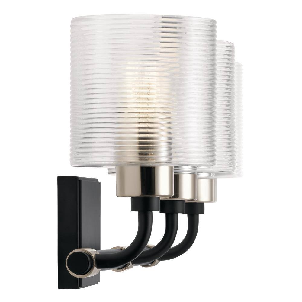 Black and Nickel 3-Light Cylinder Vanity Light