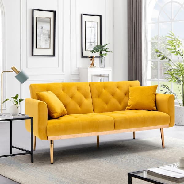 63 77 In Wide Yellow Velvet Twin Size Sofa Bed