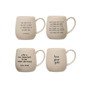12 Oz. White and Black Stoneware Beverage Mugs with Love Text Quote Designs (Set-4)