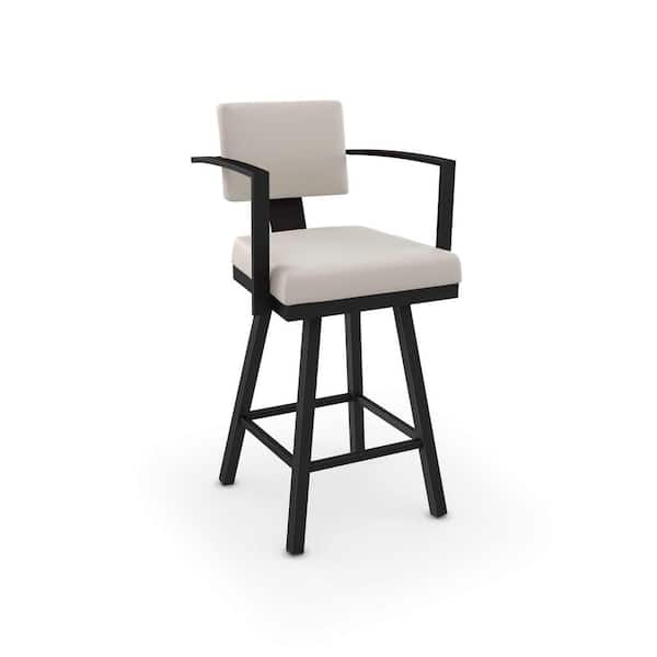 Amisco Akers 30 In Cream Faux Leather, Metal Swivel Bar Stools With Backs And Arms