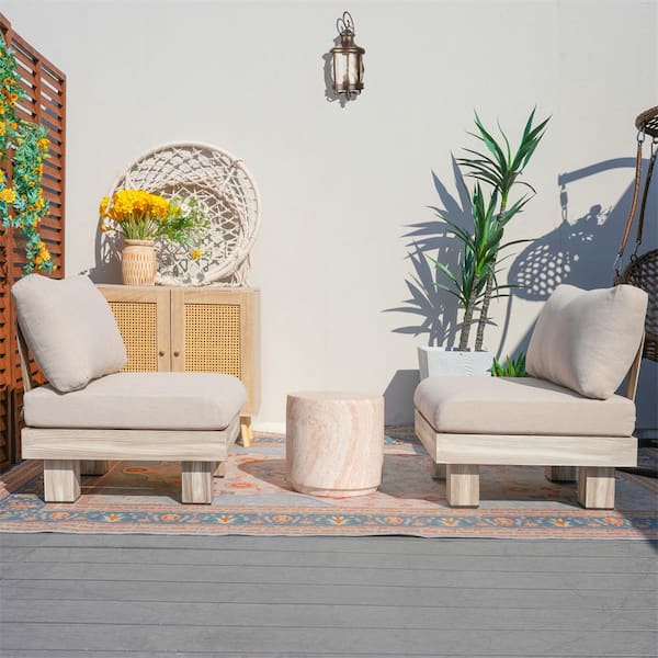 Origin 3-Piece Aluminum Patio Conversation Set with Beige Cushions, 13.78 H Round Magnesium Oxide Side Table