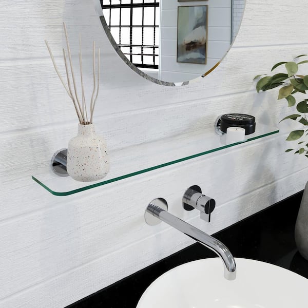 19.75 Floating Glass Bathroom Wall Shelf Chrome - Danya B.