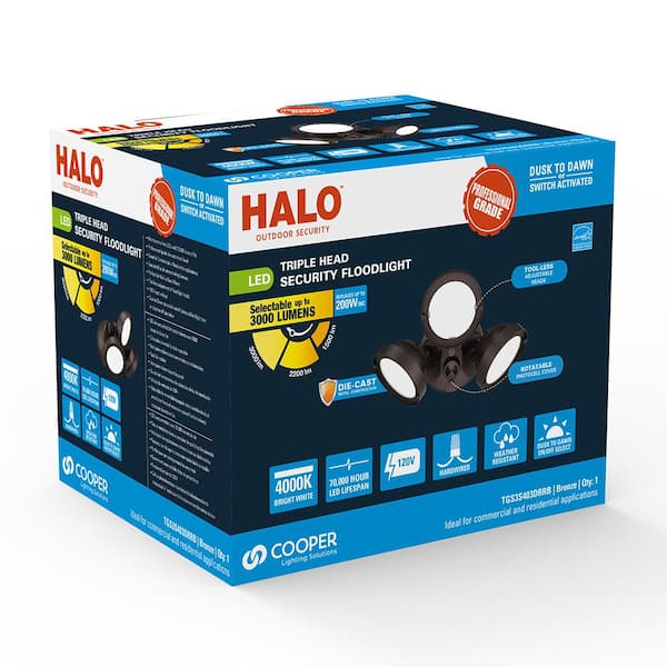 TGS 27-Watt Equivalent, 3000 Lumens Bronze, Dusk to Dawn, Outdoor Integrated LED Flood Light w/Round Triple Head, 4000K