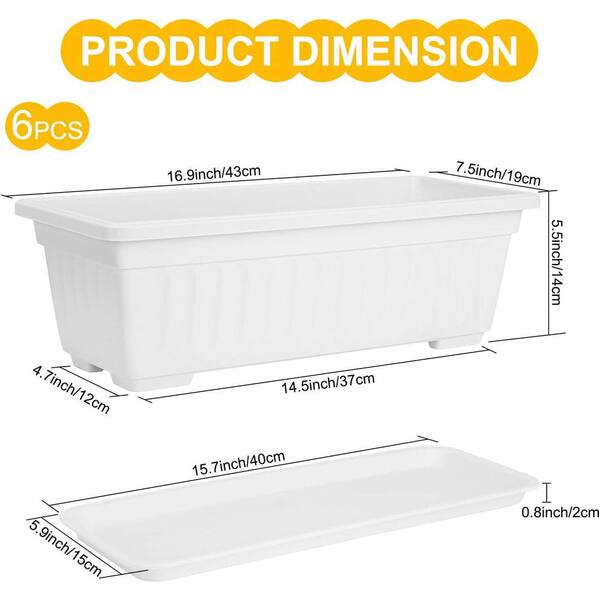 12 Inch Window Box Planters With Drainage Trays - Pack Of 3 White Rectangle  Flower Pots