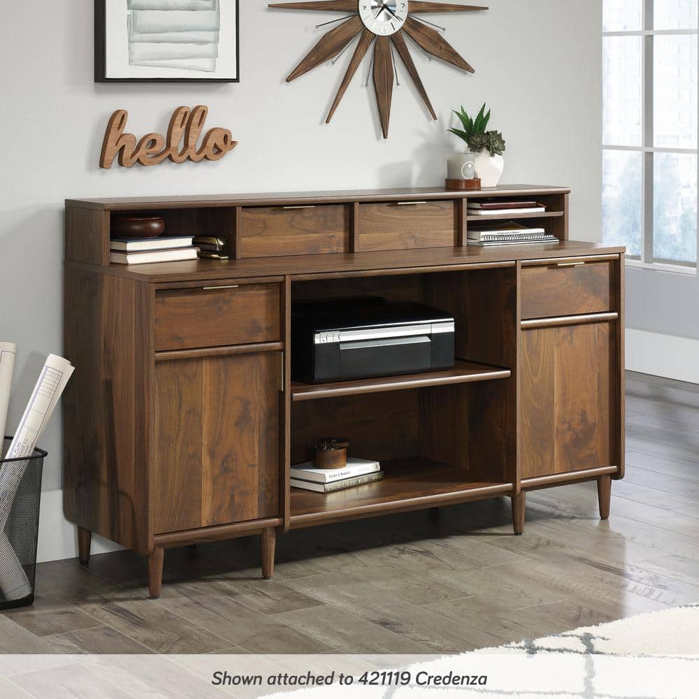 Grand Walnut Mid-Century Desk Hutch with Adjustable Shelf