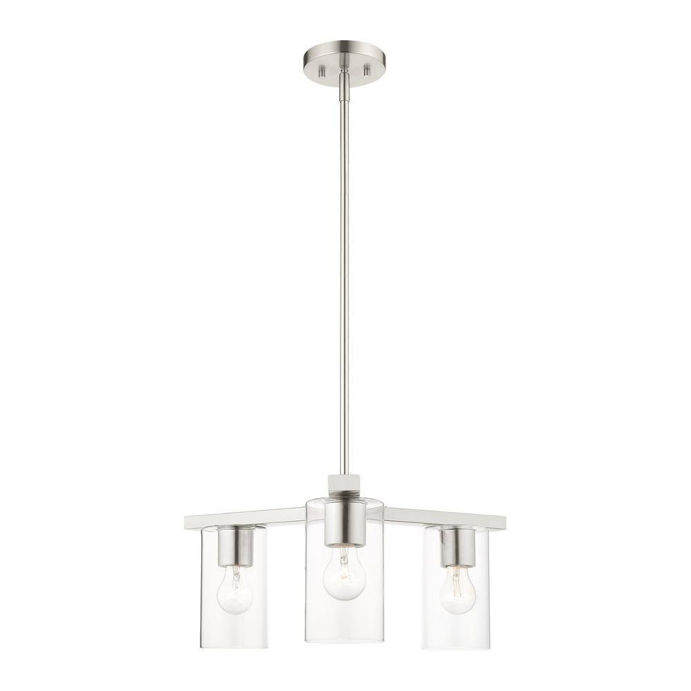 Zurich Elegance 3-Light Brushed Nickel Chandelier with Clear Glass