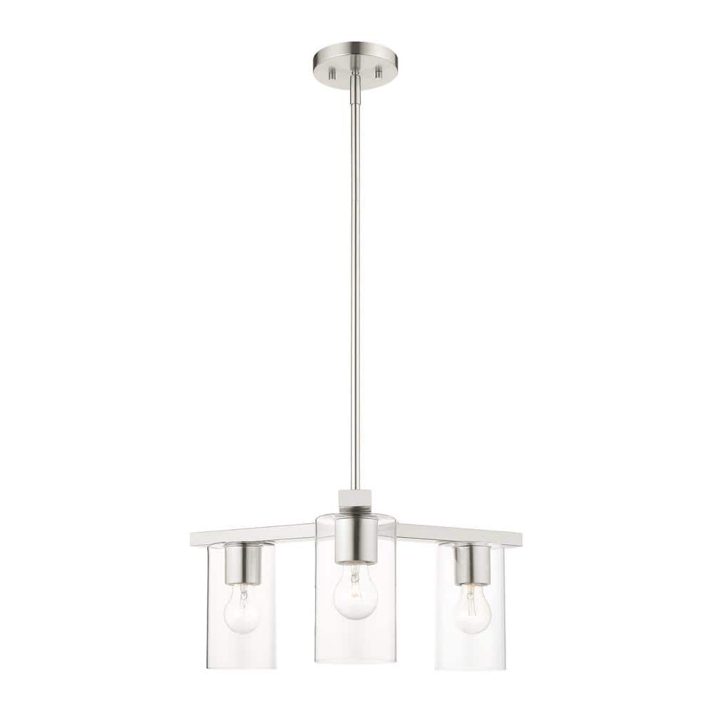 Zurich Elegance 3-Light Brushed Nickel Chandelier with Clear Glass