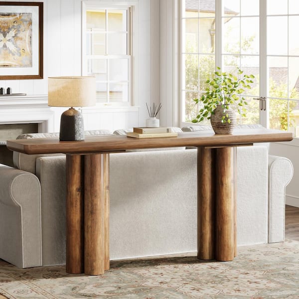 BYBLIGHT Turrella 70.8 in. Brown Rectangle Engineered Wood Console Table for Entryway Living Room