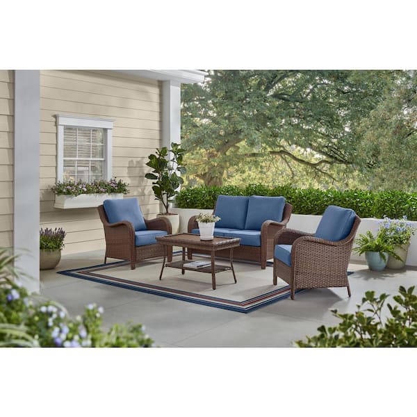 Newshire 4-Piece Wicker Patio Conversation Set with Lake Cushions