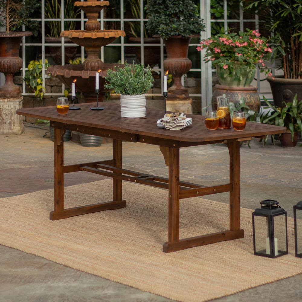 Extendable Solid Acacia Wood Outdoor Dining Table in Dark Brown