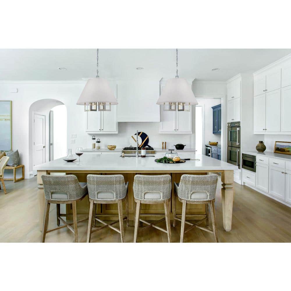 Polished Nickel 6-Light Mini Chandelier with White Silk Shade