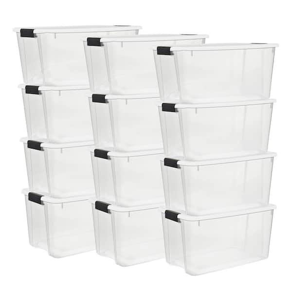 70-Qt Clear Plastic Stackable Storage Bin in White Latch Lid, 12-Pack