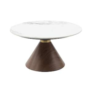 Bevan 31.5 in. White/Oak Round Sintered Stone Top Coffee Table