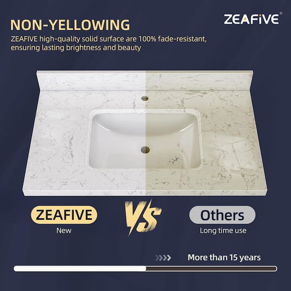 Zeafive Cala 36 in. W x 22 in. D Cultured marble White Rectangular