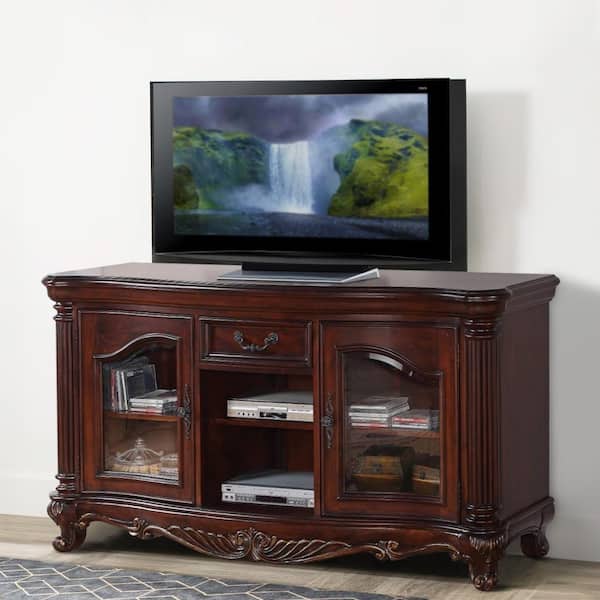 Benjara 65 in. Brown Cherry Wood TV Stand Fits TVs up to 60 in. with 2 Doors and 2 Drawers
