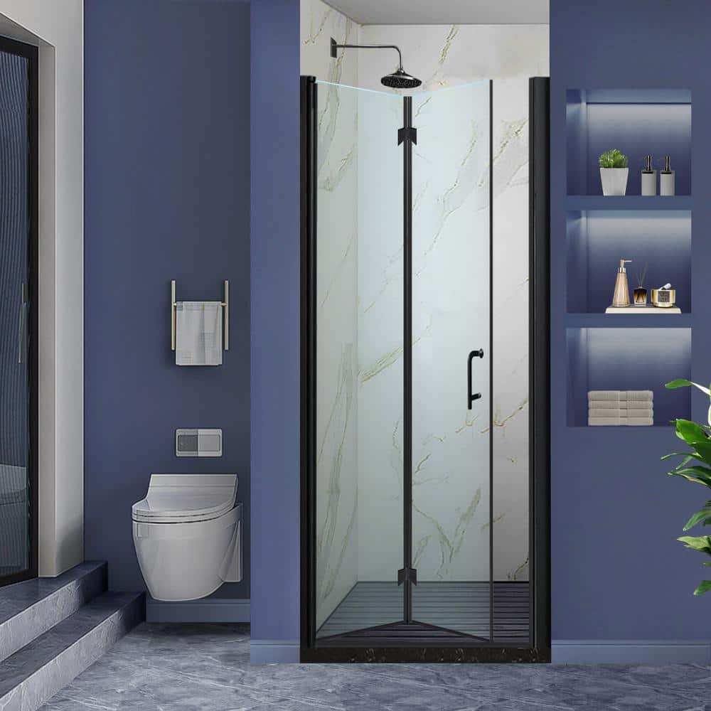 Matte Black Frameless Bifold Glass Shower Door 30" x 72"