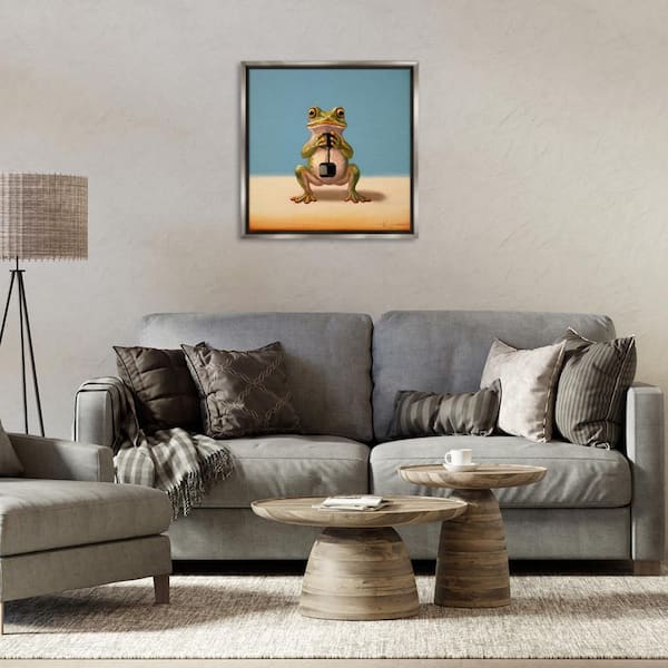 Frog Lifting Weights by Lucia Heffernan Gray Floater Frame Sports Graphic Art Print 25 in. x 25 in.