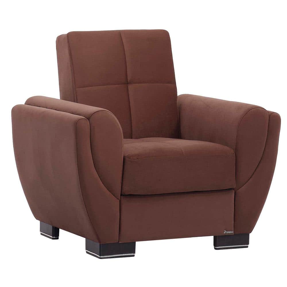 Brown Microfiber Metal Sleeper Accent Chair with Spot Pattern